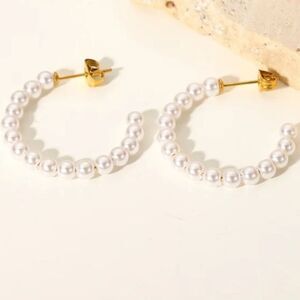 Pearl 18K Gold Stainless Steel Waterproof Hoop Earrings